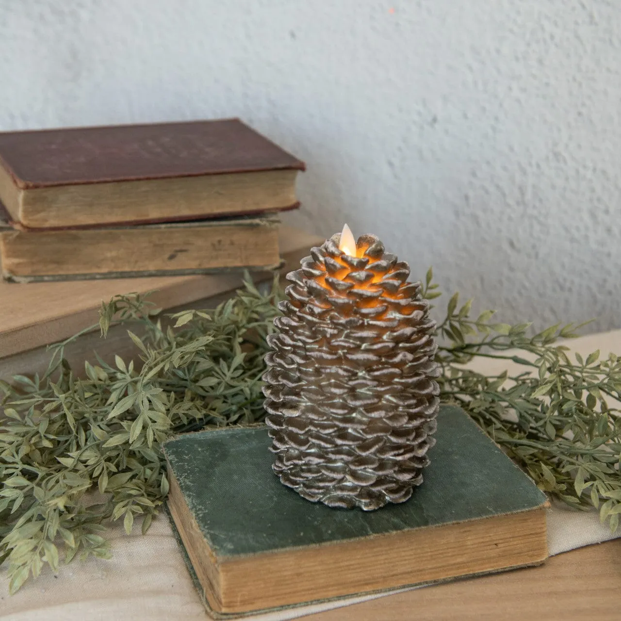 Moving Flame Battery Timer Pinecone Candle - 6"