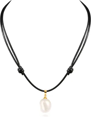 One Single Freshwater Cultured Pearl Choker Necklace on Genuine Leather Cord Adjustable Necklace Handmade Choker Jewelry Gift for Women