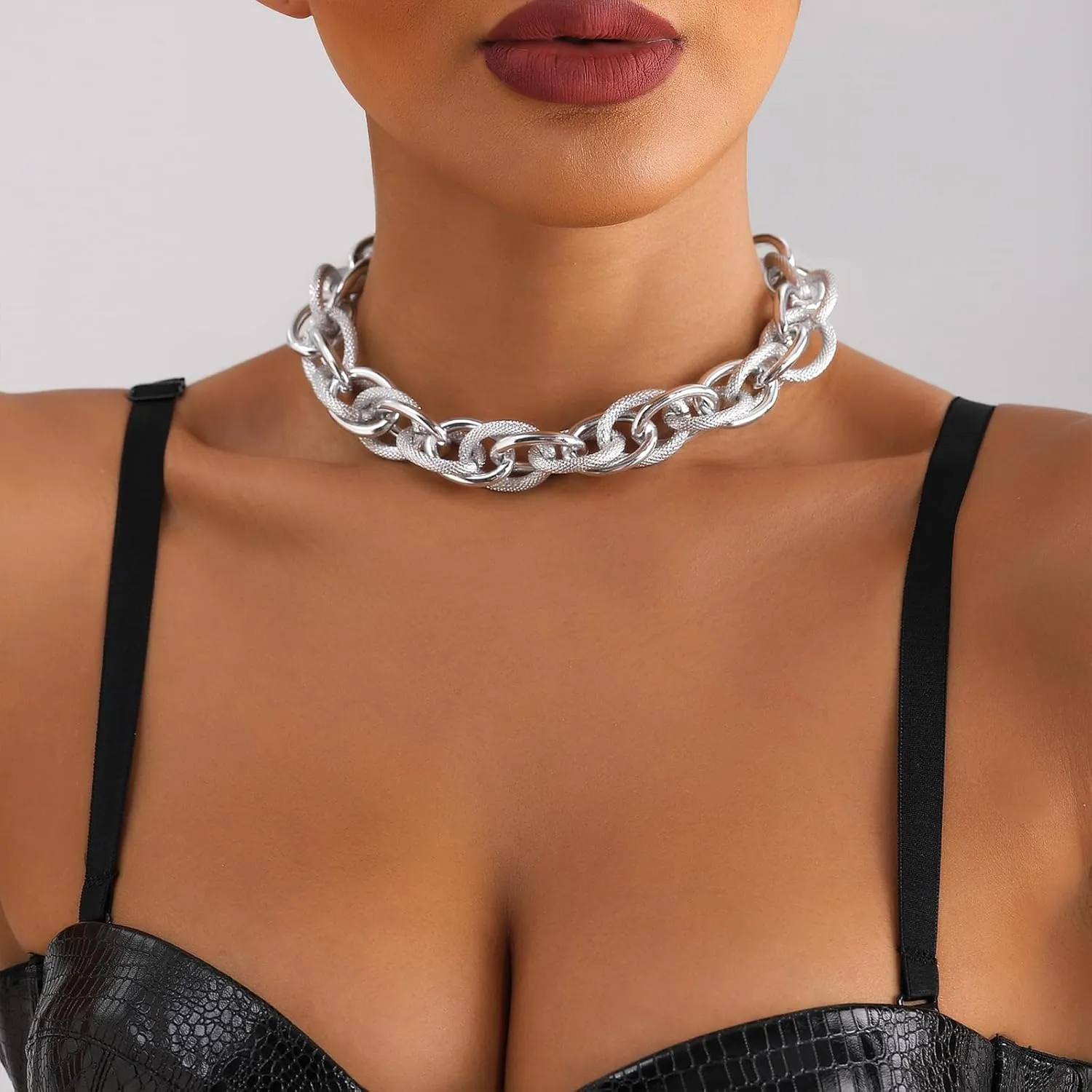 Otxas 14K Gold Chunky Necklace and Bracelets Set Gold Statement Necklace for Women Silver Chunky Necklace Fashion Punk Necklaces Cuban Chain Hip-hop Jewelry for