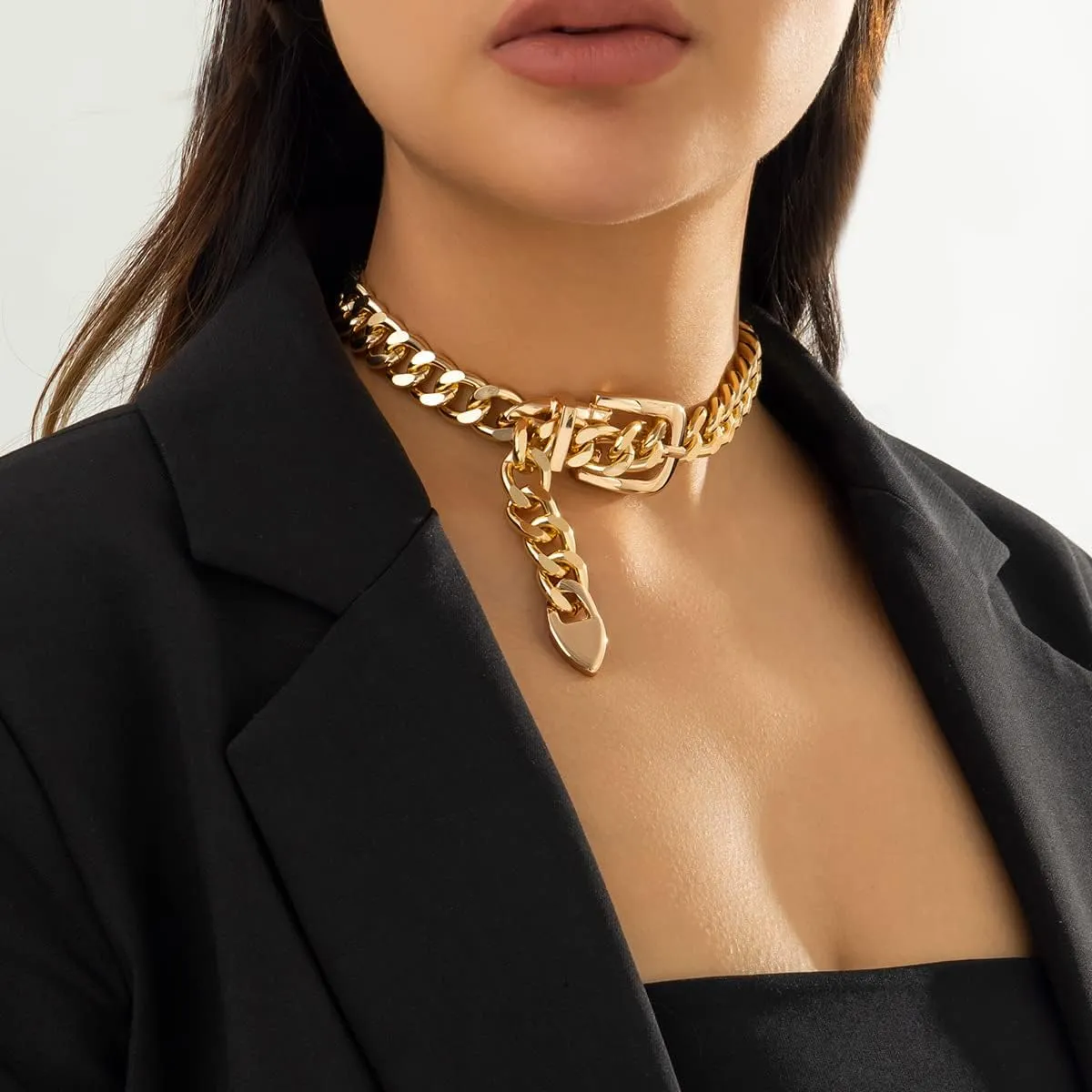 Otxas Chunky Gold & Silver Necklaces for Women - Punk Choker, Cuban Chain, Vintage & Trendy Hip-hop Jewelry
