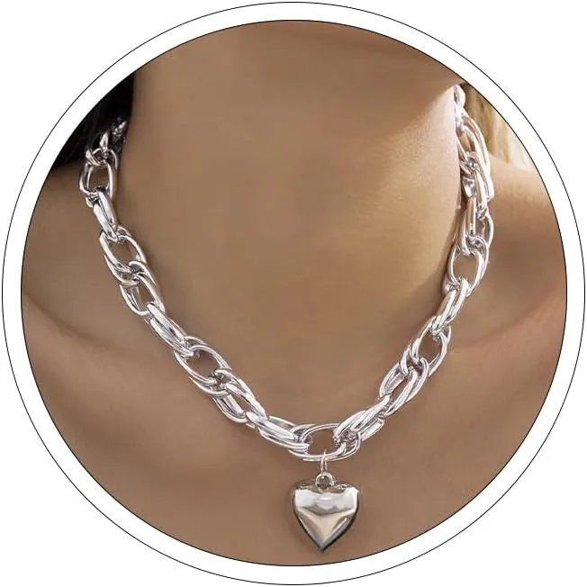 Otxas Silver Chunky Necklace for Women Punk Choker Vintage Cuban Chain Hip-hop Trendy (style-7)