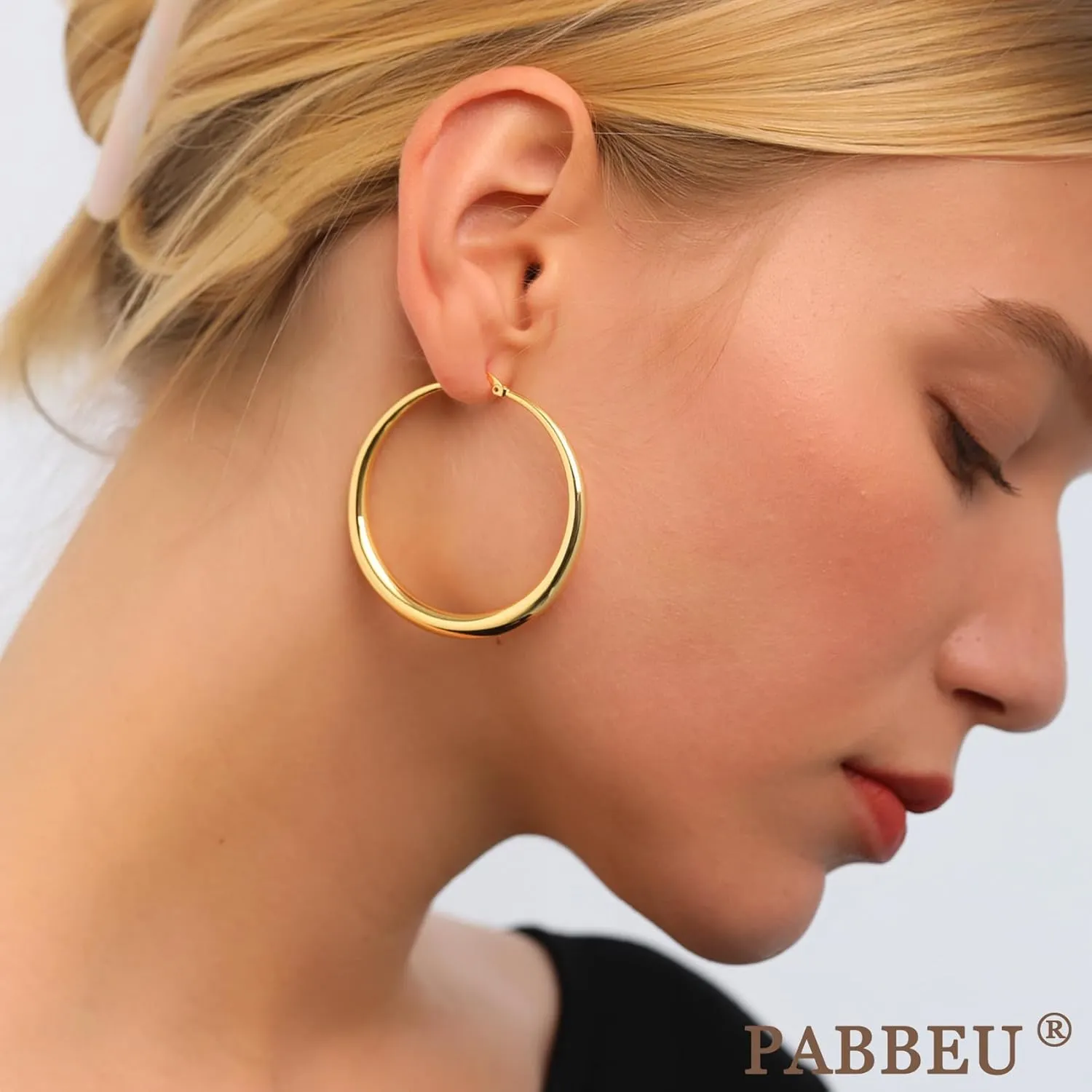 PABBEU S925 Sterling Silver Hoop Earrings Large Silver Hoop Earrings for Women Hypoallergenic Lightweight Big Thick Silver Hoop Earrings for Women Girls 35/40/50/60/70mm