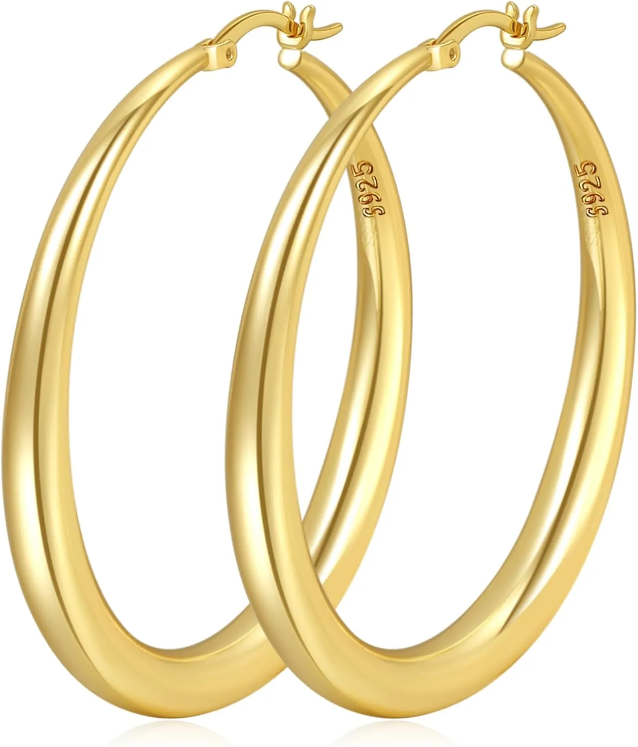PABBEU S925 Sterling Silver Hoop Earrings Large Silver Hoop Earrings for Women Hypoallergenic Lightweight Big Thick Silver Hoop Earrings for Women Girls 35/40/50/60/70mm