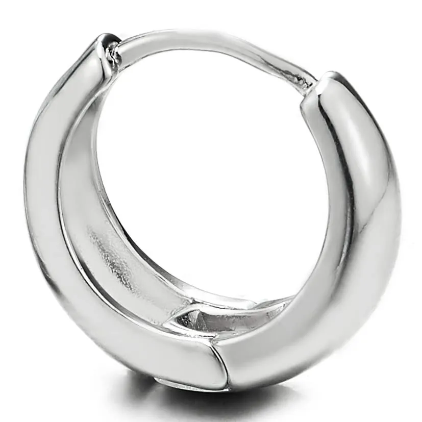 Pair Stainless Steel Huggie Hinged Hoop Earrings Unisex Men Women