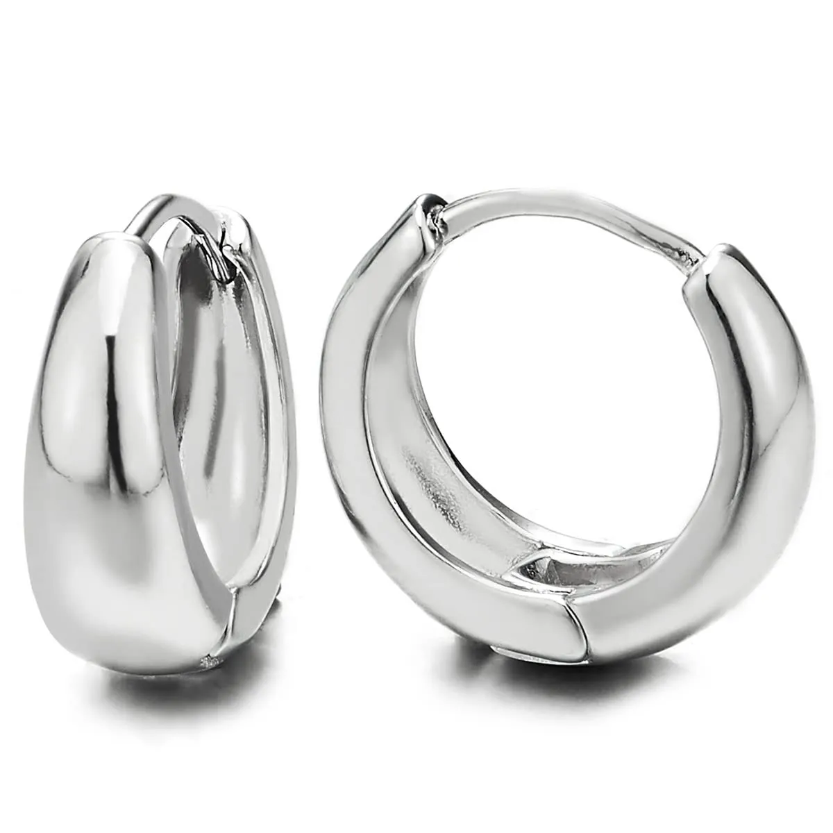 Pair Stainless Steel Huggie Hinged Hoop Earrings Unisex Men Women
