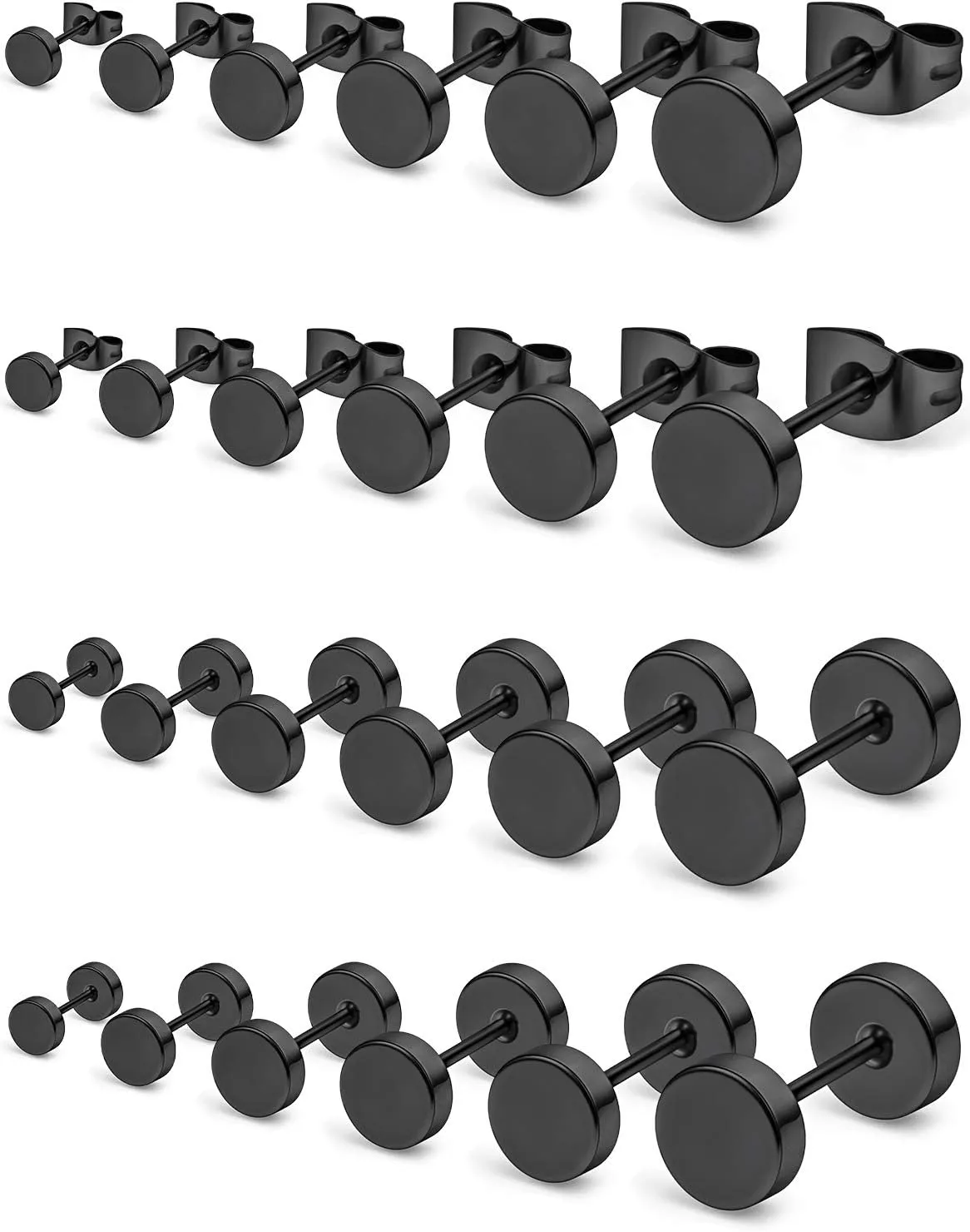Prjndjw 12 Pairs 20G 18G Surgical Steel Flat Top Stud Earrings Set for Women Men Helix Tragus Barbell Stud Earrings Piercing Jewelry Mix Sizes 3-8mm