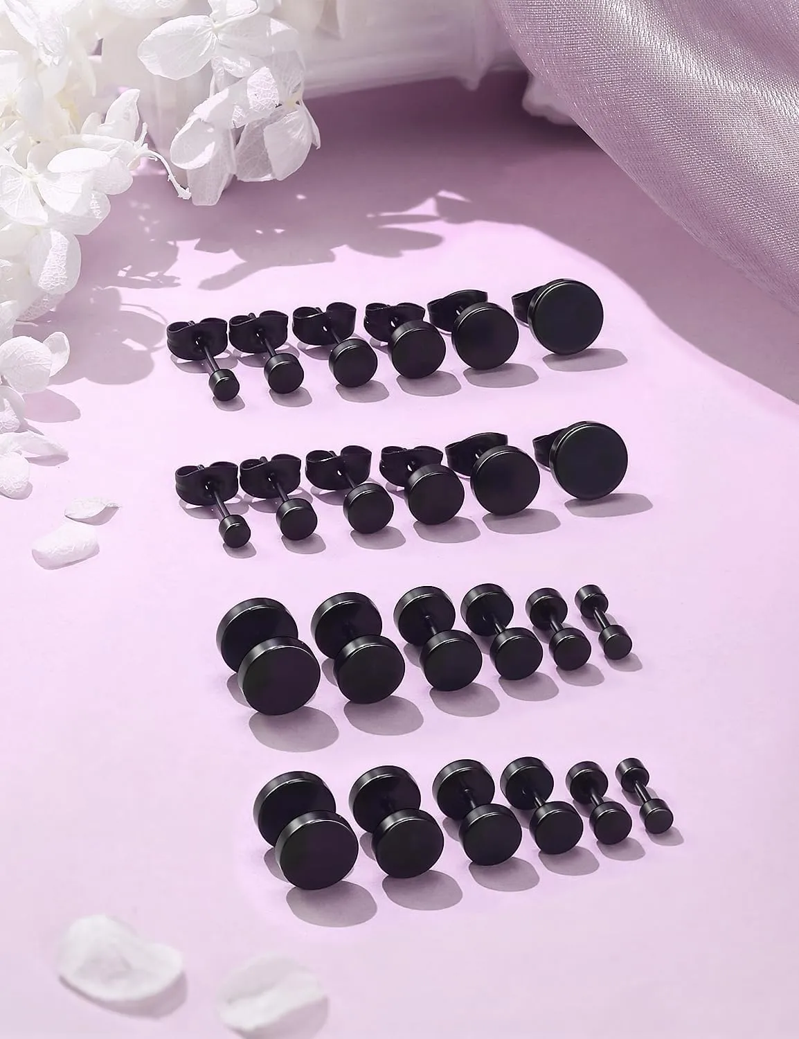 Prjndjw 12 Pairs 20G 18G Surgical Steel Flat Top Stud Earrings Set for Women Men Helix Tragus Barbell Stud Earrings Piercing Jewelry Mix Sizes 3-8mm