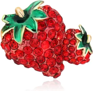 Red Rhinestone Strawberry, Crystal fruit Brooch Pin,Suit Stud, Shirt Studs for women for menDainty Christmas Wedding Birthday Holiday Jewelry Unisex Clothing Accessories
