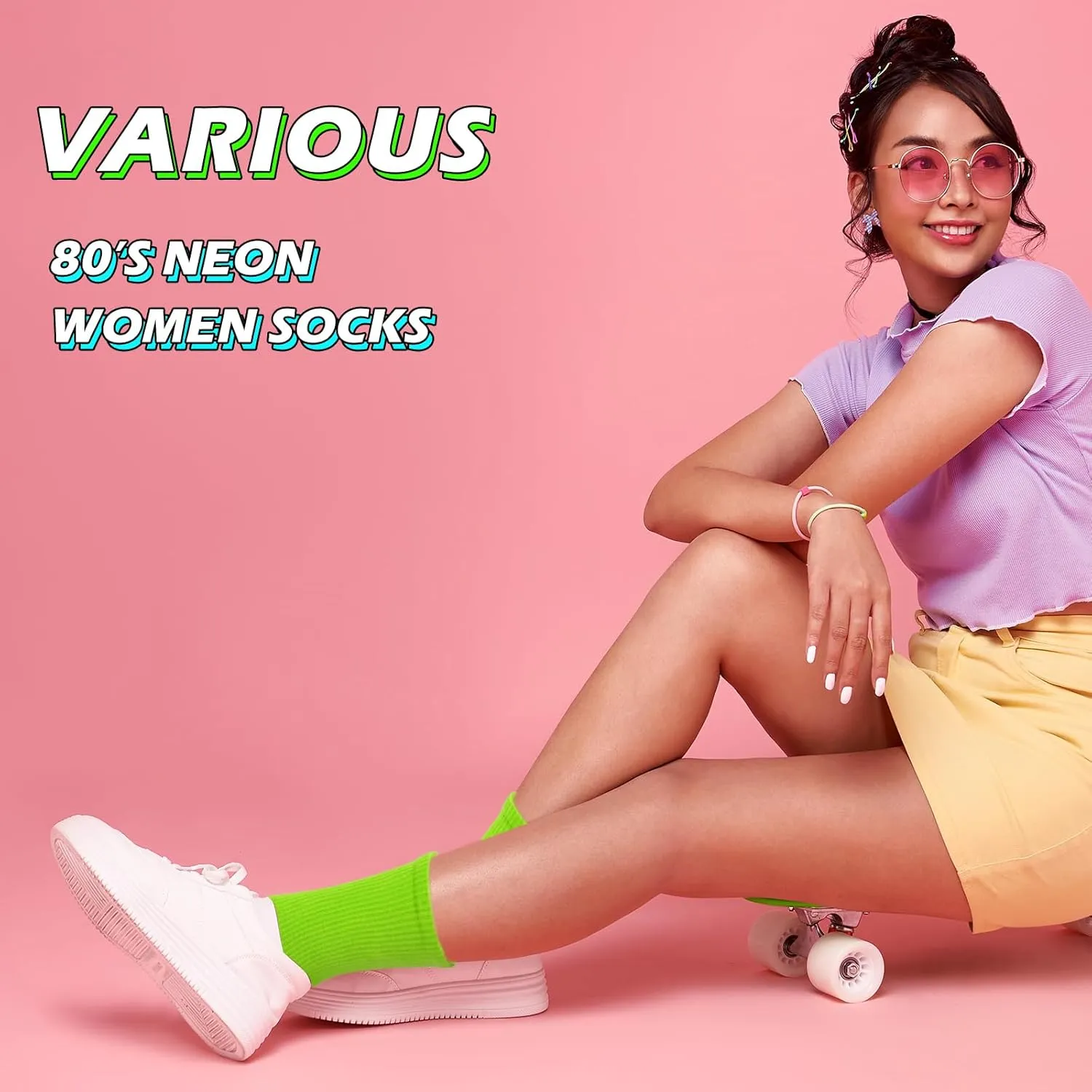 Ronglry Neon Slouch Socks 80s 90s Neon Socks Women's Leg Warmers Extra Long Soft Scrunch Knee High Sock for Neon Outfits