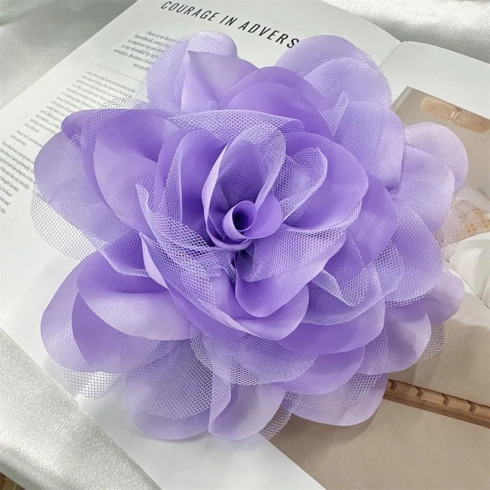 Satin Mesh Fabric Rose Flower Extra Large Big Brooches Lapel Pins Elegant Silk Camellia Oversized Pin for Women Wedding Party Banquet Dresses Suit Clothes Accessories 7.87in