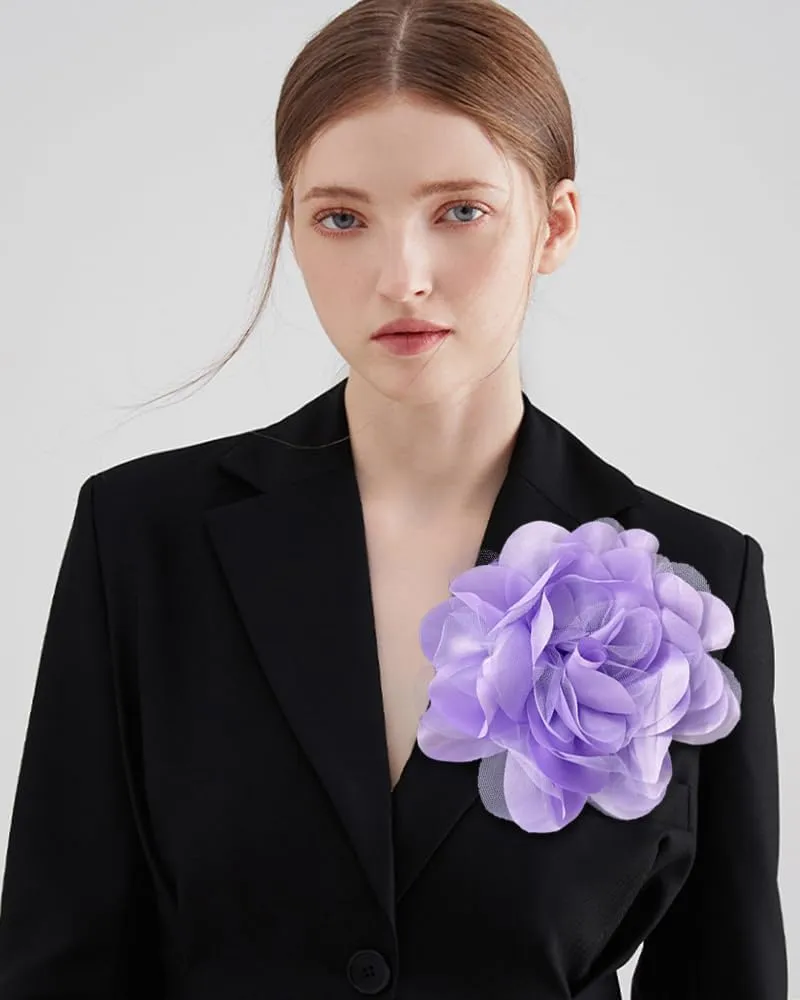 Satin Mesh Fabric Rose Flower Extra Large Big Brooches Lapel Pins Elegant Silk Camellia Oversized Pin for Women Wedding Party Banquet Dresses Suit Clothes Accessories 7.87in