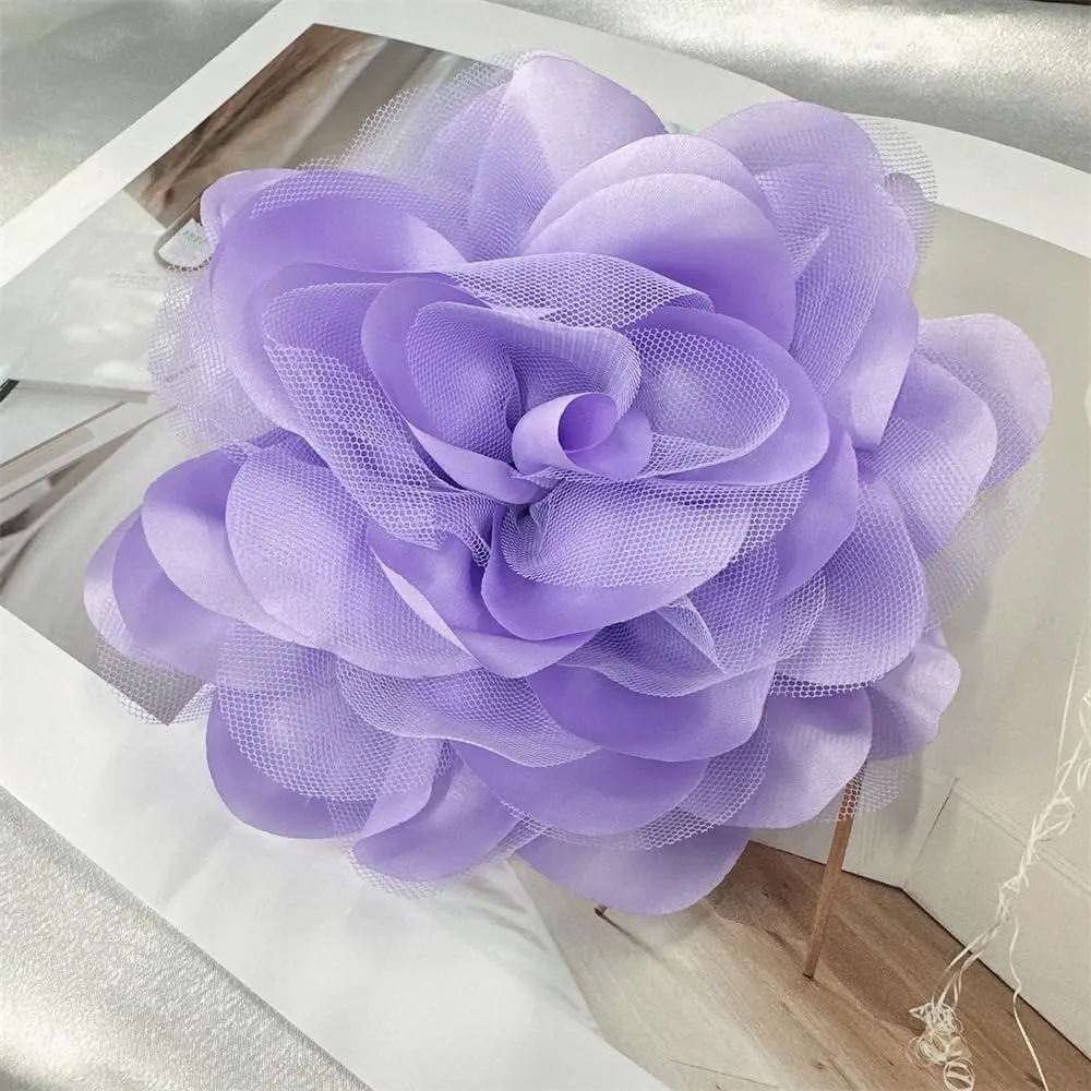 Satin Mesh Fabric Rose Flower Extra Large Big Brooches Lapel Pins Elegant Silk Camellia Oversized Pin for Women Wedding Party Banquet Dresses Suit Clothes Accessories 7.87in