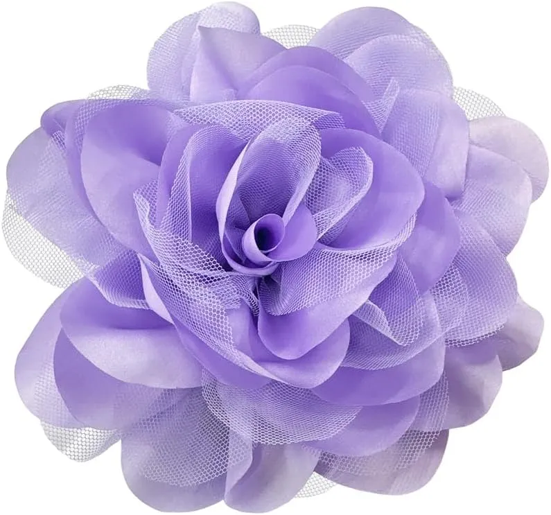 Satin Mesh Fabric Rose Flower Extra Large Big Brooches Lapel Pins Elegant Silk Camellia Oversized Pin for Women Wedding Party Banquet Dresses Suit Clothes Accessories 7.87in