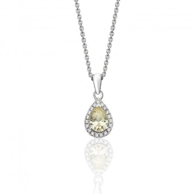 Silver & Co Halo Pear Cubic Zirconia Pendant with Claw Setting - SPG0015YZ