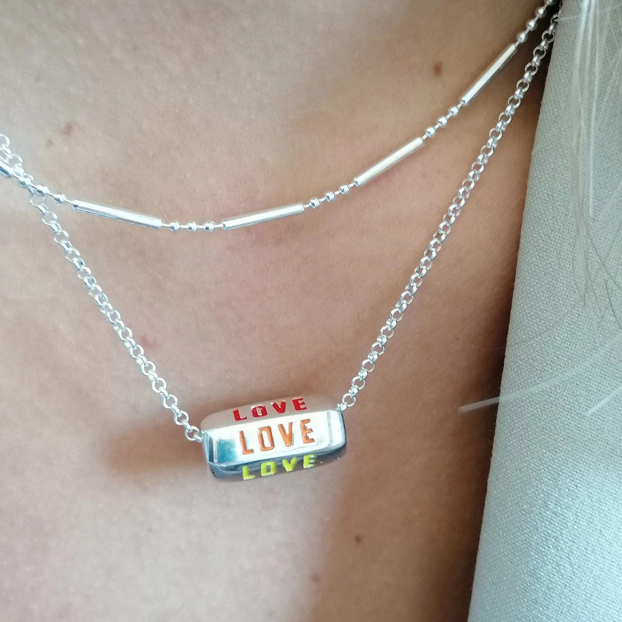 Silver Love is All Around Necklace (Rainbow)