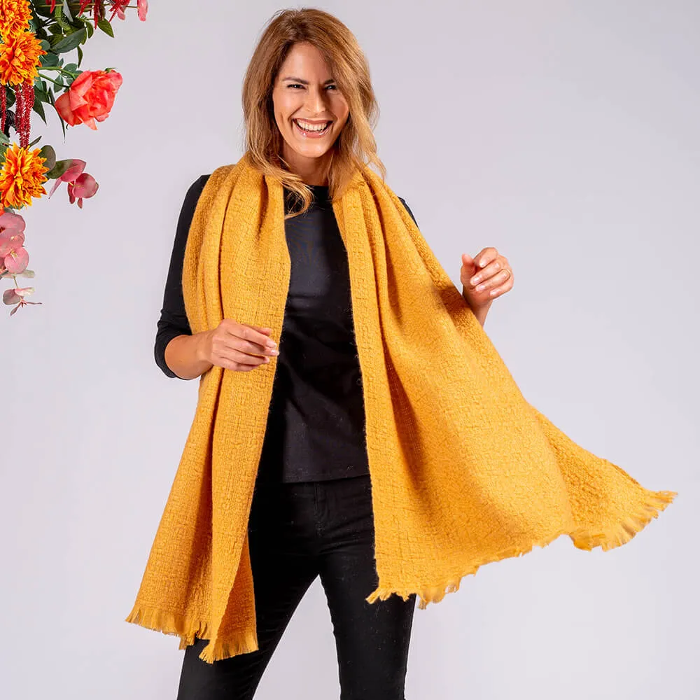Super Luxe Amber Gold Basket Weave Cashmere Shawl