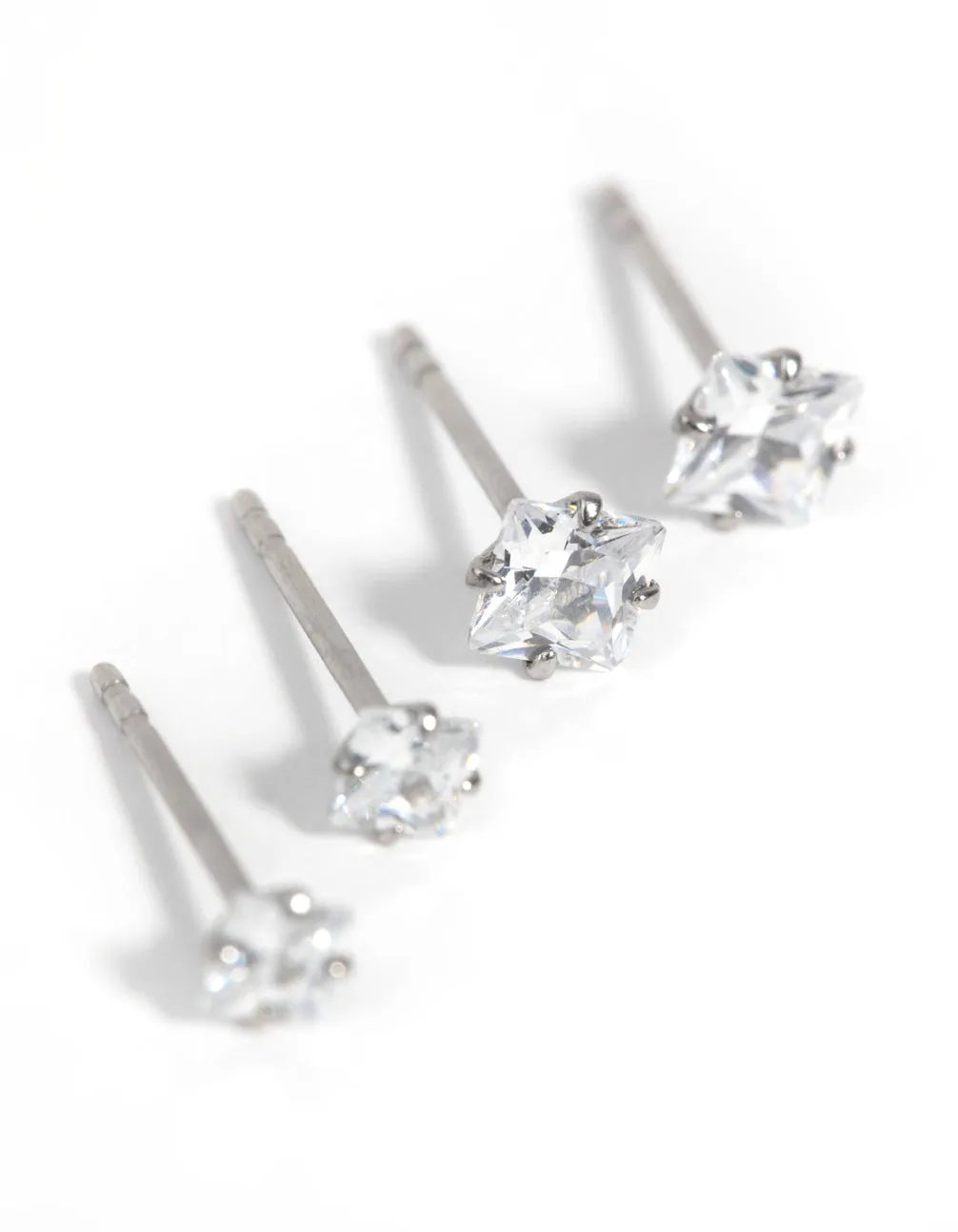 Surgical Steel Square Diamante Stud Earrings 2-Pack