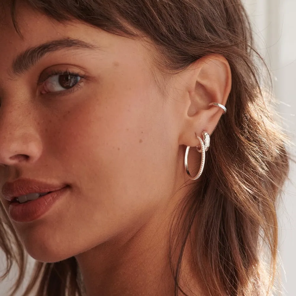Textured Hoop Earrings Sterling Silver