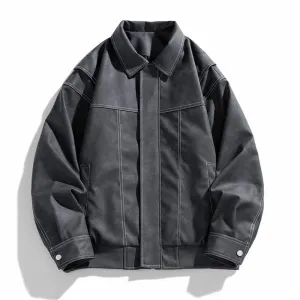 Vintage Multicolor Lapel Casual Leather Jacket