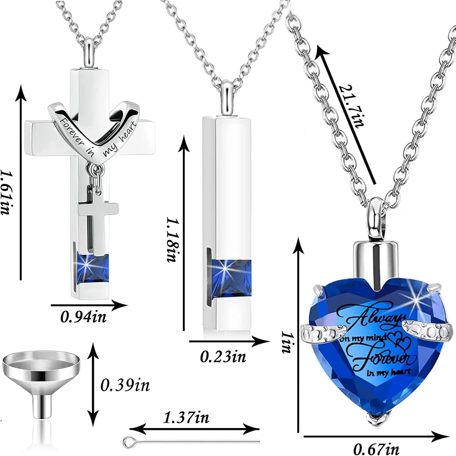weikui 3 Pieces Heart Cross Cubic Urn Necklace for Ashes for Men Women Cremation Jewelry Crystal Memorial Locket Ashes Pendant Family Keepsake Sharing Jewelry Set