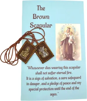 Westmon Works The Brown Scapular Prayer Set Traditional Wool Catholic Prayer Necklace with Made in the USA Prayer Folder Booklet