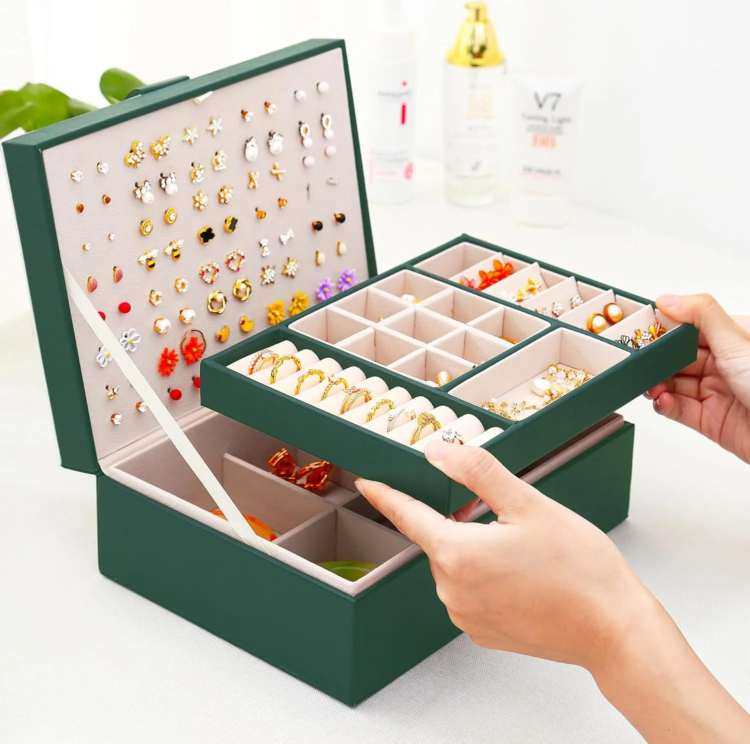 Womens Earring Jewelry Box for Girls Jewelry Earring Organizer Box Earring Holder Organizer for Girls Jewelry Organizer Earring Boxes for Women Girls Stud Earring Organizer Jewelry Box Green