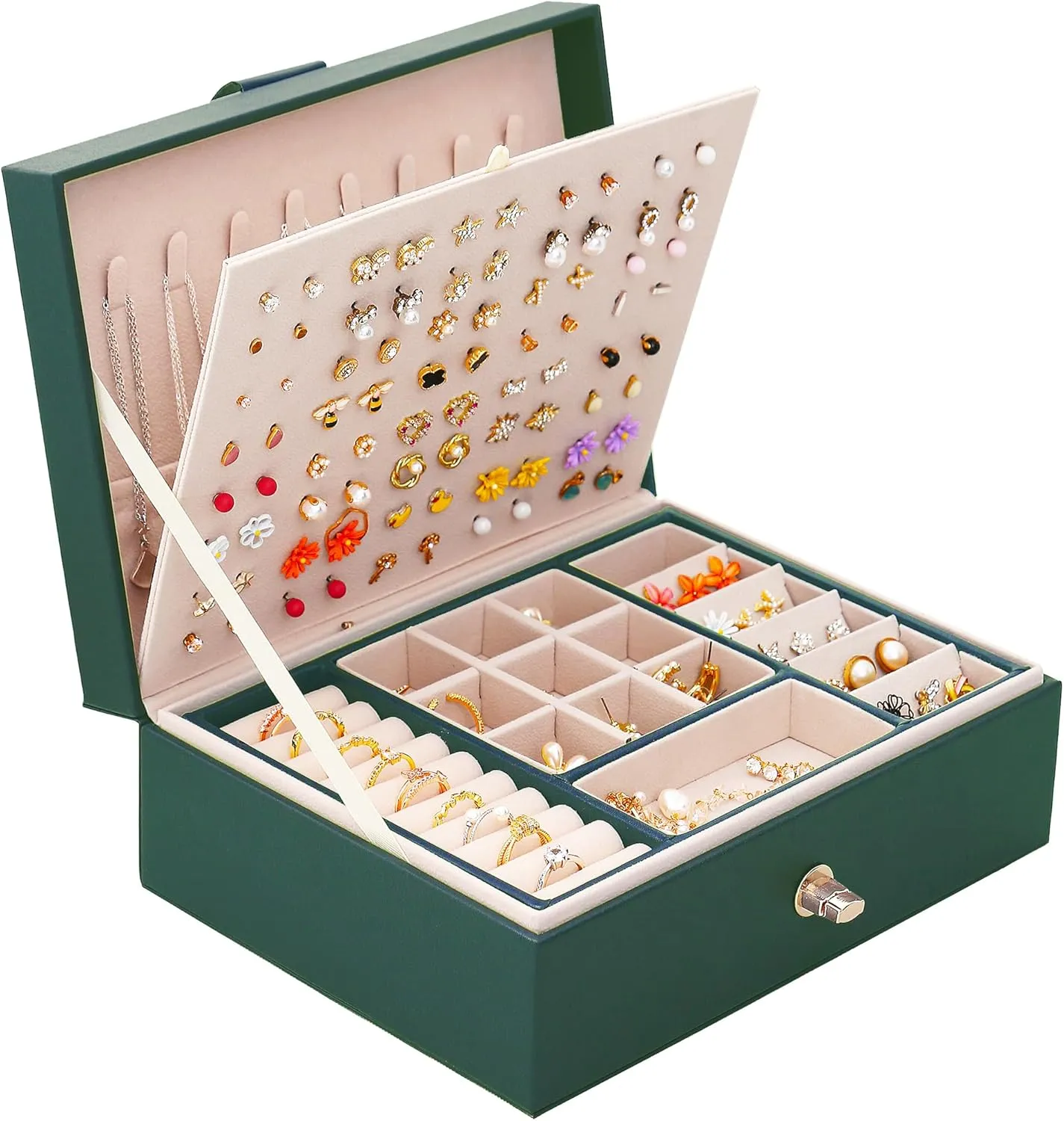 Womens Earring Jewelry Box for Girls Jewelry Earring Organizer Box Earring Holder Organizer for Girls Jewelry Organizer Earring Boxes for Women Girls Stud Earring Organizer Jewelry Box Green