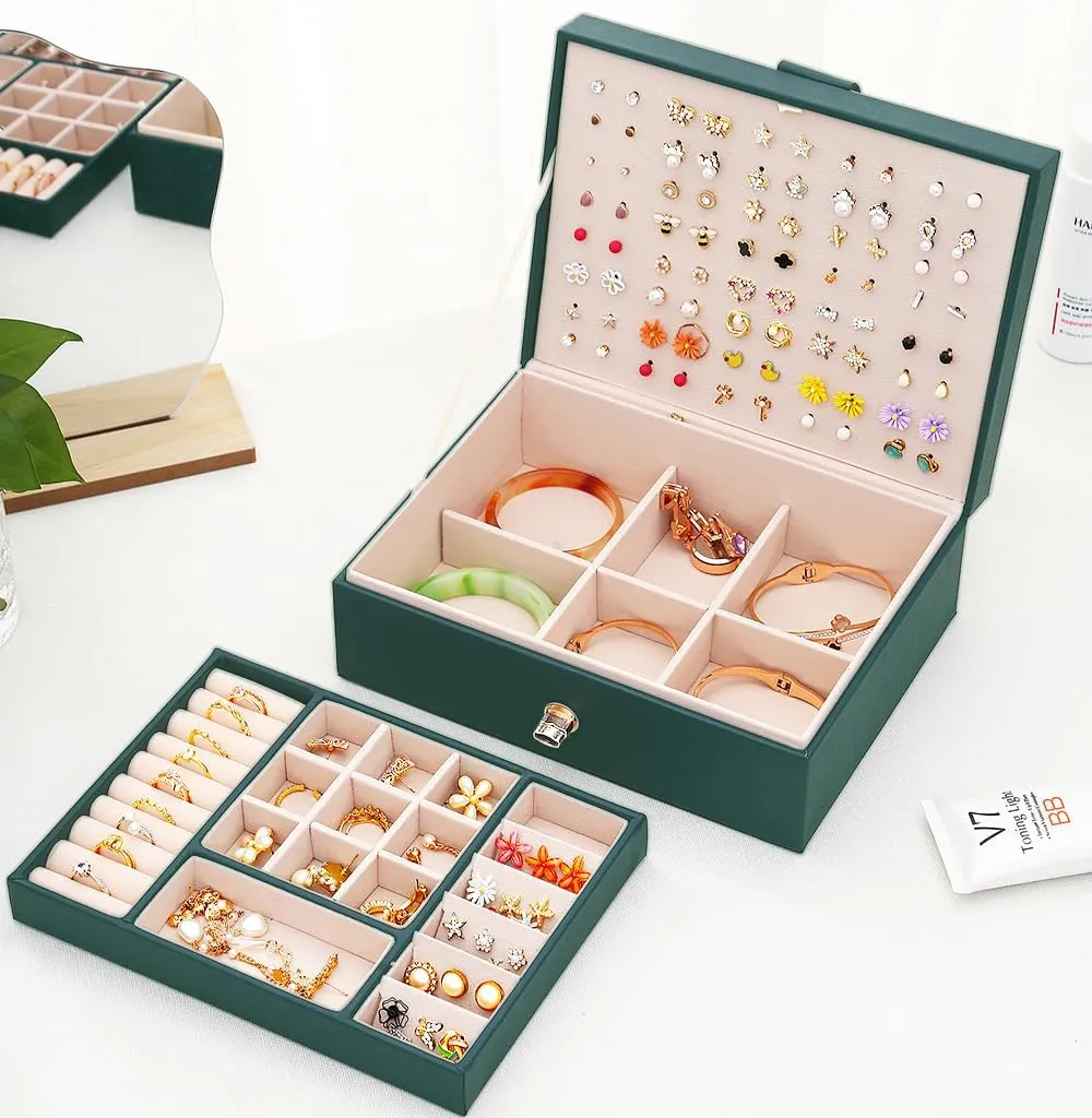 Womens Earring Jewelry Box for Girls Jewelry Earring Organizer Box Earring Holder Organizer for Girls Jewelry Organizer Earring Boxes for Women Girls Stud Earring Organizer Jewelry Box Green